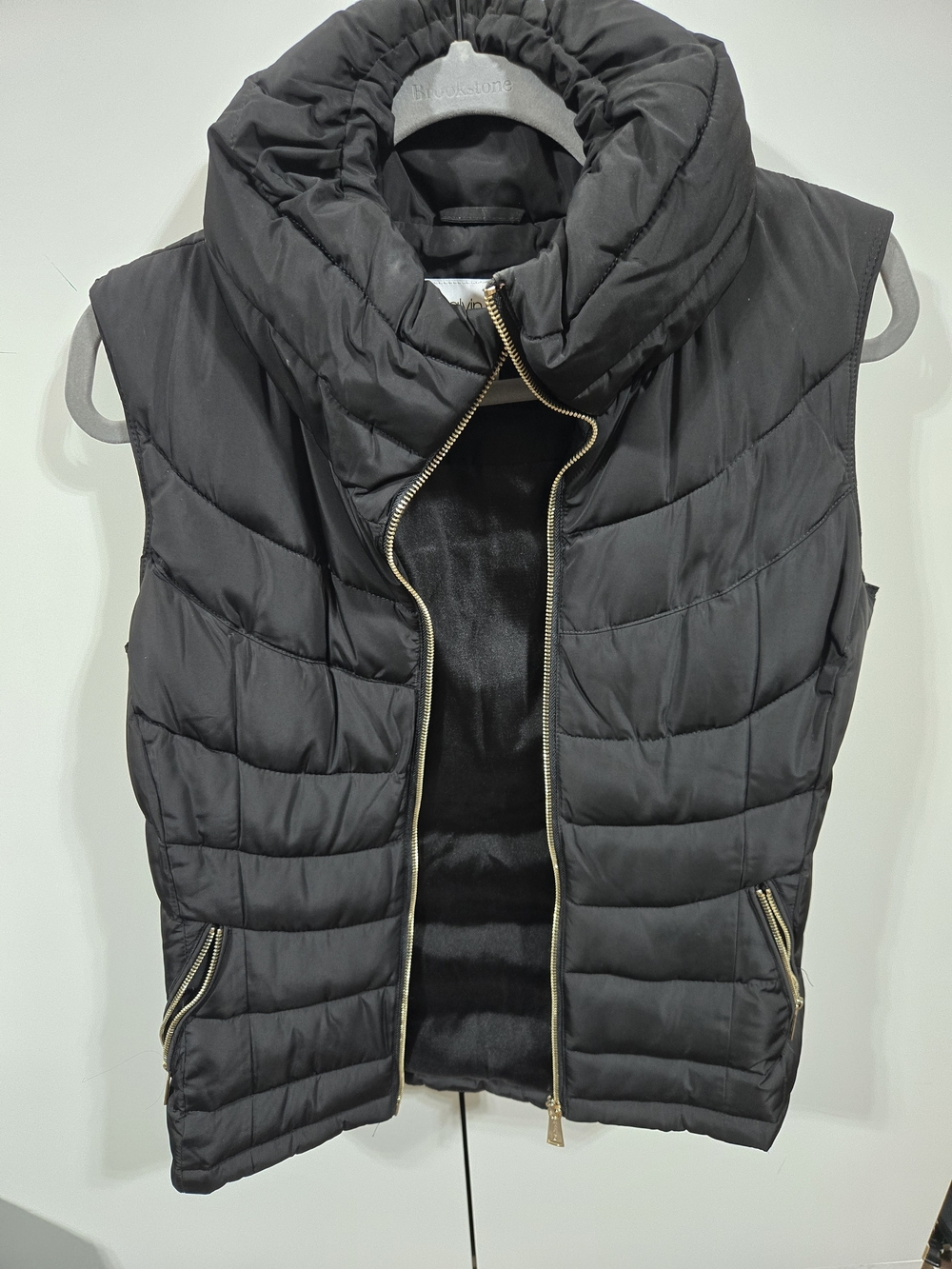 Calvin Klein Black Quilted Puffer Vest with Funnel Collar
